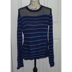 John + Jenn Women's Lightweigh‎ Crewneck Striped Sweater in Blue Scale MSRP $118